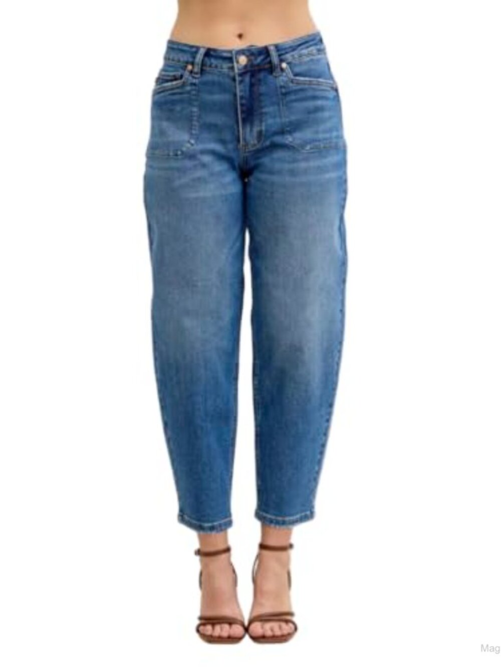 High Rise Barrel Jeans 4-Way Stretch Stitch Pocket Ankle Length